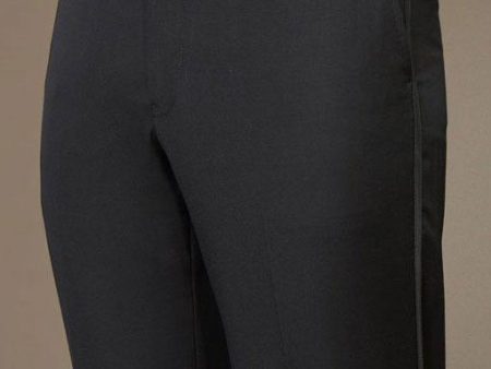 Baroni  Black Super 150 s Wool Plain Front Tuxedo Pants Cheap