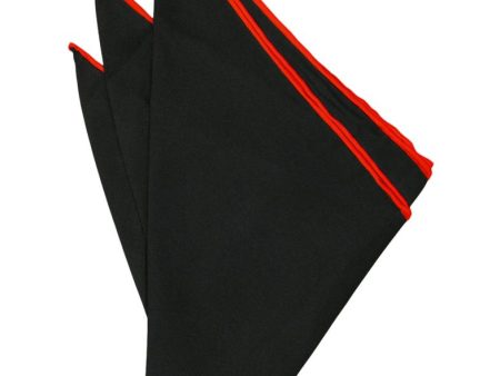 Black Silk with Red Hand Rolled Trim Pocket Square Online Sale