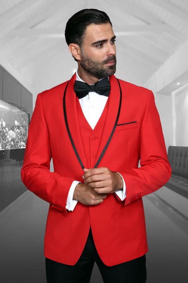 Genova  Red 1-Button Shawl Tuxedo (4-Piece Set) Online Hot Sale